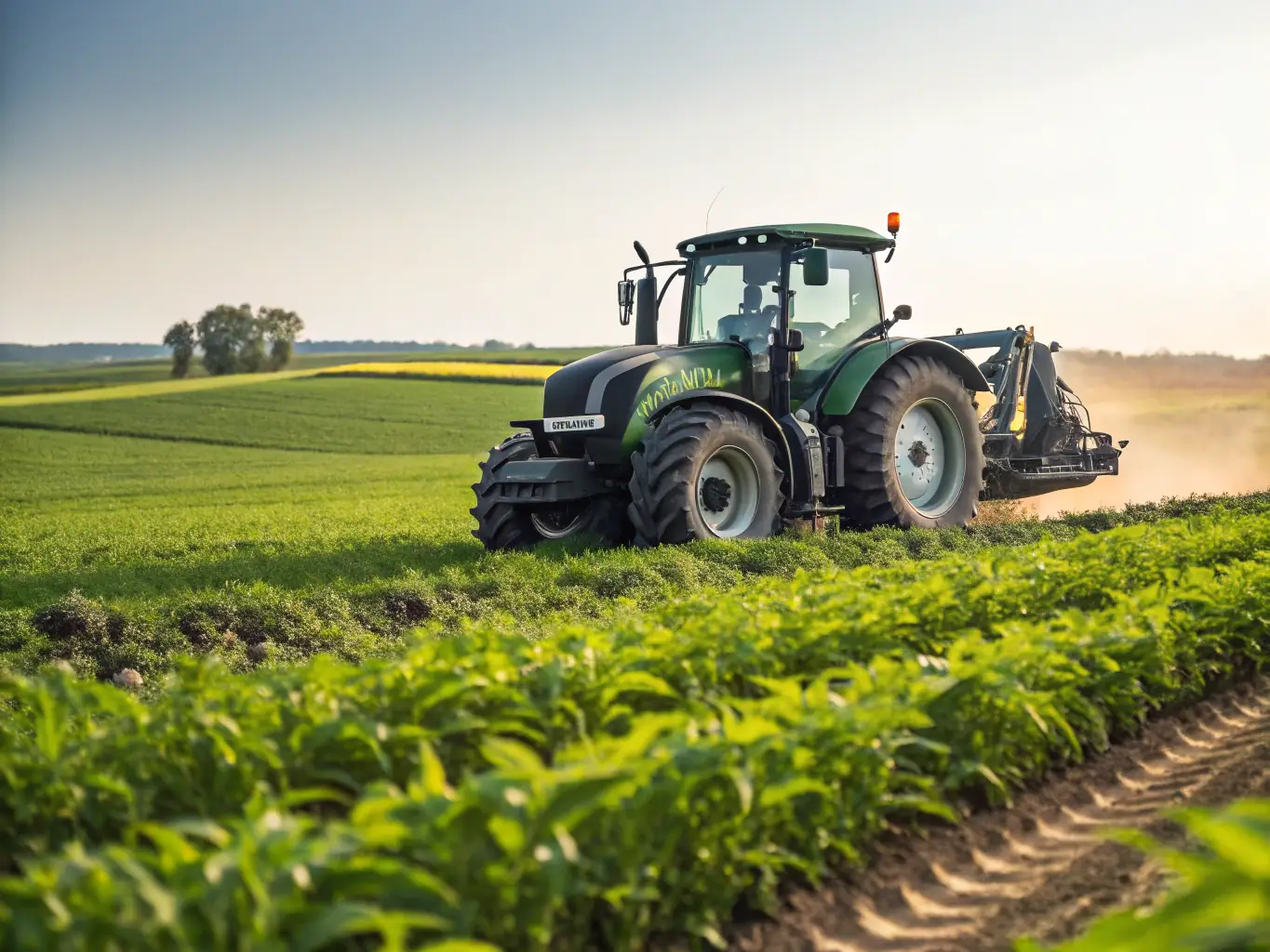 A modern tractor working in a field, symbolizing agricultural equipment leasing.