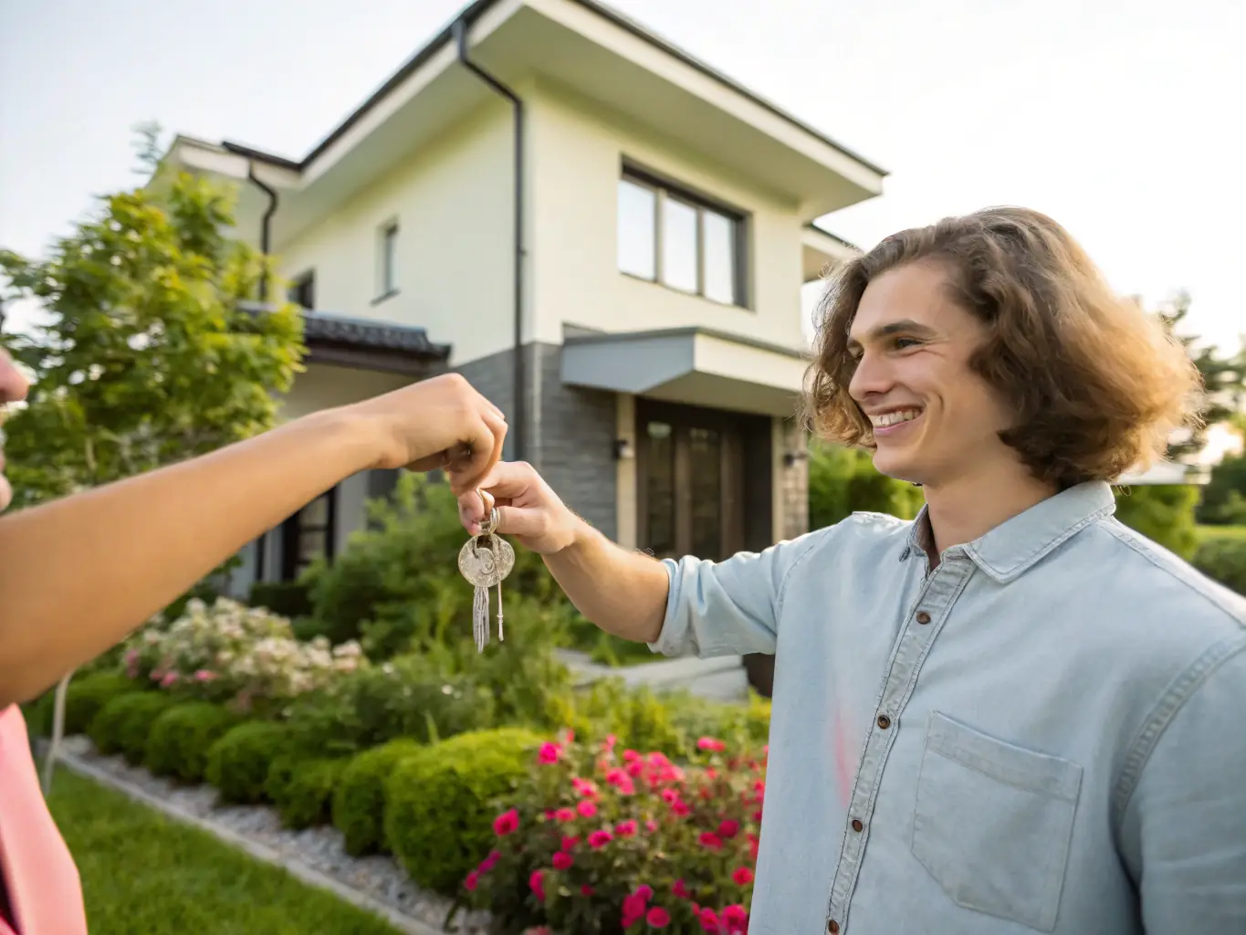 A person looking relieved handing over car keys, symbolizing freedom from their lease.